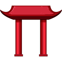 Traditional Red Japanese Torii Gate Archway With Curved Roof Detailed Pixel Art Illustration On Transparent Background