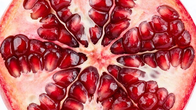 Close-up of Fresh Red Pomegranate Slice with Juicy Seeds – Healthy Fruit Detail