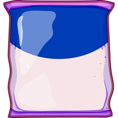 Transparent Bag With Blue And White Contents Outline In Purple Cartoon Illustration