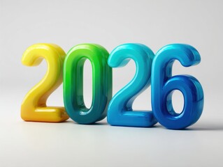 Vibrant 3d numbers 2026 isolated on white background