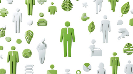 Green and white figures isolated on transparent background.