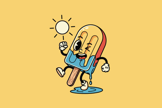 Melting Ice Pop Character Winking Under the Sun.