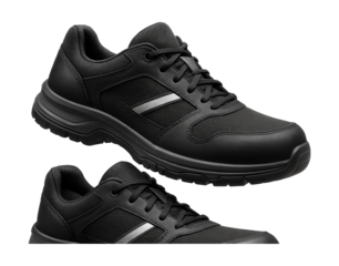 Safety sneakers with rubber soles, reflective accents, and cushioned insoles.