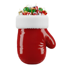 Santa's red mitten overflows with festive holiday gifts