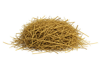 Natural Golden Dry Straw Pile Isolated on White Background, Rustic Material for Farm and Decor