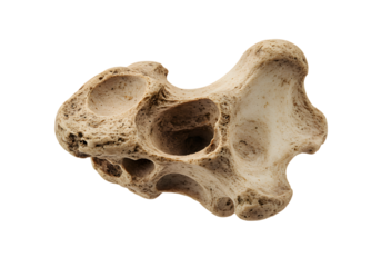 Bone Fragment Ancient Animal Vertebra Displayed Against a Clean White Background