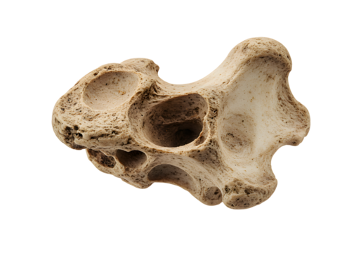 Bone Fragment Ancient Animal Vertebra Displayed Against a Clean White Background