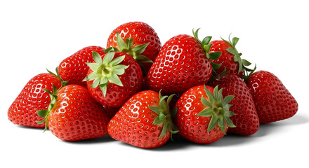 A realistic illustration of fresh strawberries with soft natural shadows, isolated on a transparent background, high detail, vibrant colors, studio lighting, no background