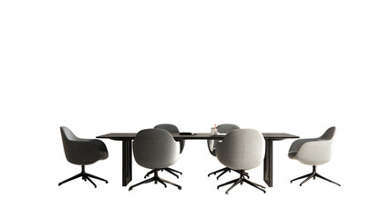 Conference table with six chairs isolated on transparent background.