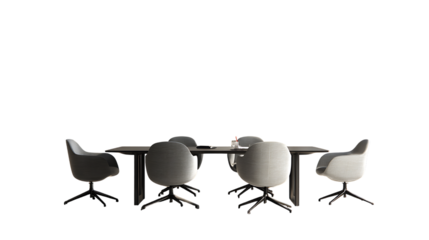Conference table with six chairs isolated on transparent background.