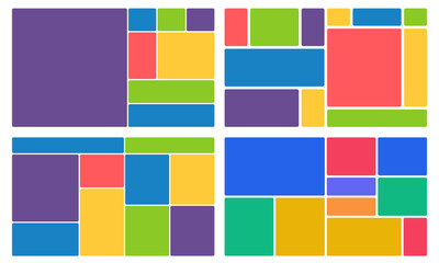 Vibrant Bento Grid Layout Abstract Background Set with Saturated Color Blocks for Dynamic UI UX