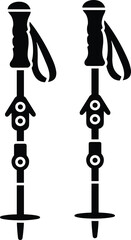 Hiking trekking poles silhouette vector illustration, outdoor adventure equipment design, mountain climbing gear icon, black walking sticks for travel, sport and camping concept