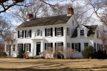New England Colonial Style Home in Connecticut. Fixer Upper House Painting for American Real Estate