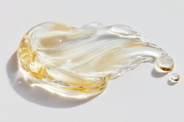 Gel. Yellow gel texture with bubbles swoosh swatch sample cosmetics. Cosmetic product close up. Facial jelly serum, cleanser, shower gel shampoo. Transparent drop isolate on white background. Liquid