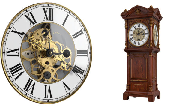  Elegant White Clock Set for Home or Office, isolated on transparent background