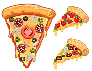 pizza freshly baked with sausage, tomatoes, olives, mushrooms and cheese carton sock vector illustration isolated on white background