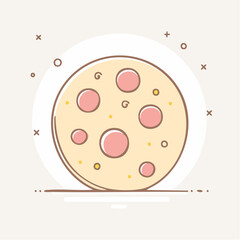 Light Yellow Circle with Pink Spots and Yellow Dots on a Light Cream Background with Plus and X Symbols
