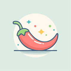 Red Chili Pepper Illustration on a Soft Blue Background with Sparkles and Stars