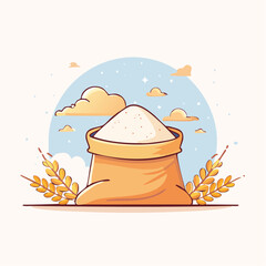 Sack of Flour with Wheat Stalks and Clouds in Background
