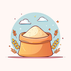 A Full Sacks of Flour With Wheat Stalks and Clouds in the Background