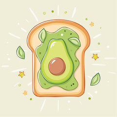 Artistic Slice of Toasted Bread Topped With Fresh Avocado And Green Leaves Garnishes Light Background With Starbursts