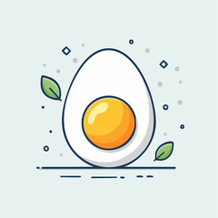 Pixel Art Hard Boiled Egg with Bright Yellow Yolk and Green Leaves on Light Blue Background Minimalist Style