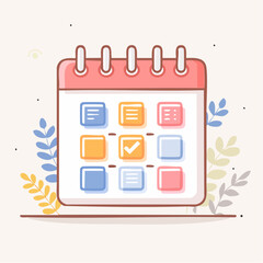 Flat Design Calendar Icon With Notes And Checkmarks In Pastel Colors And Floral Accents