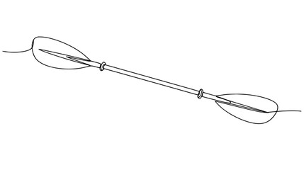Minimalist continuous line art of a single kayak paddle — forming two blades and a central shaft, essential water sport tool.