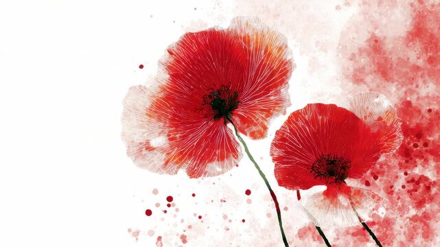 Bright red poppies bloom beautifully in a vibrant watercolor style on a white background showcasing artistic flair and nature's beauty