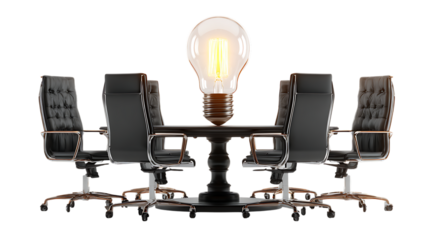 Conference table with light bulb isolated on transparent background.