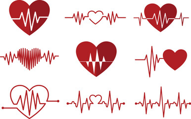 Set of heart rhythm icons vector illustration of heartbeat pulse trace medical design elements isolated on white background