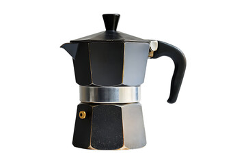 black stovetop moka pot coffee maker on transparent background