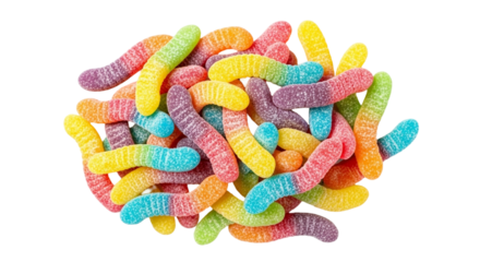 Colorful gummy worms isolated on transparent background sweet and chewy candy for kids and adults alike