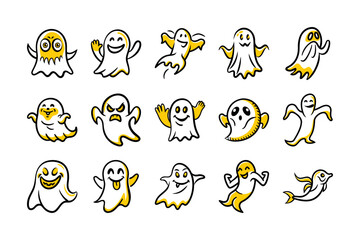 Cute Ghost Icons – Hand-drawn Halloween Ghost Vector Collection