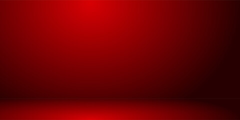 Red studio background. Abstract limbo podium studio room. Dark red gradient wall floor and spotlight scene.