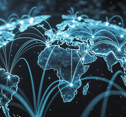 artificial intelligence abstract background, Robot and human hands interacting, Hand holding virtual Global Internet connection,Futuristic cityscape with glowing lines,Modern workspace with computer