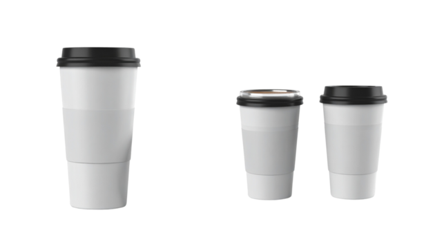 Modern Travel Mug Collection in White and Black, isolated on transparent background