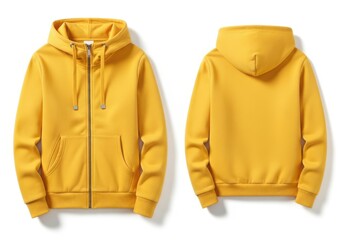 Naklejka premium Two yellow hoodies front and back view isolated on white background