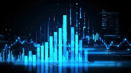 Abstract digital financial data visualization with blue glowing chart - Powered by Adobe