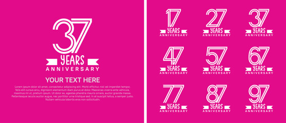 logo anniversary set. white color with white ribbon on pink background for special event