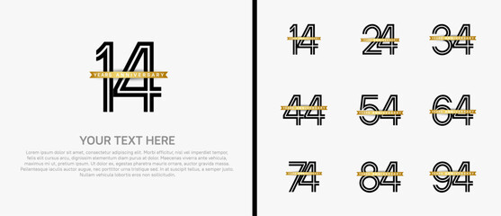 anniversary logo set with golden ribbon. black number on white background for celebration moment