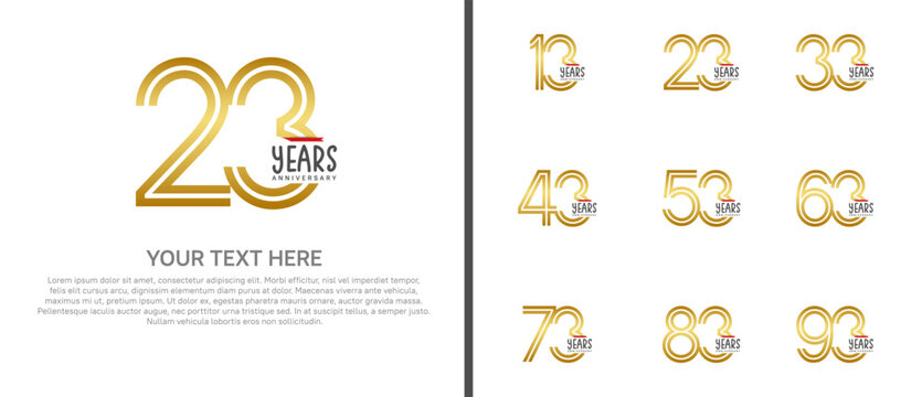 anniversary logo set with red ribbon. golden number on white background for celebration moment