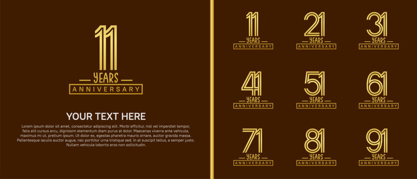 anniversary logo set. gold number on brown background for celebration moment