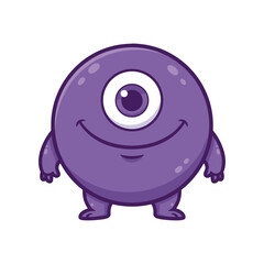 A Cheerful Purple One Eyed Monster Character With A Wide Smile And Cute Hands And Feet Standing On A Transparent Background
