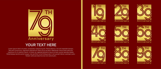 anniversary logo set with square. gold color on red background for celebration moment