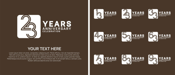 anniversary logo set with circle. white color on brown background for celebration moment