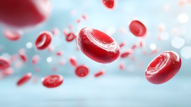 Microscopic view of red blood cells erythrocytes floating in a fluid environment highlighting their biconcave shape and role in oxygen transport for human health and medical science