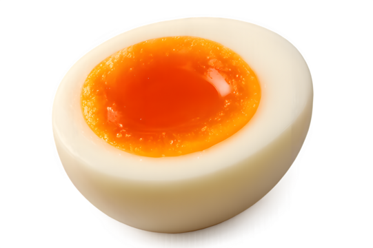Perfect Half-Boiled Egg with Glossy Golden Yolk on Transparent Background