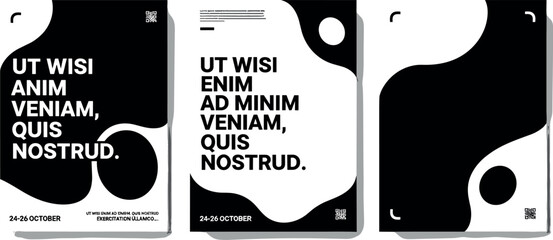 Minimalist Black and White Poster Designs Featuring Abstract Shapes and Bold Typography for Graphic Design Projects