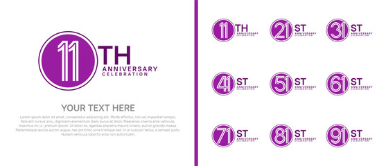 anniversary logo set with circle. purple color on white background for celebration moment